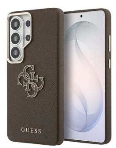 Guess PU 4G Resin Metal Logo Zadný Kryt na Samsung Galaxy S26 Ultra Brown