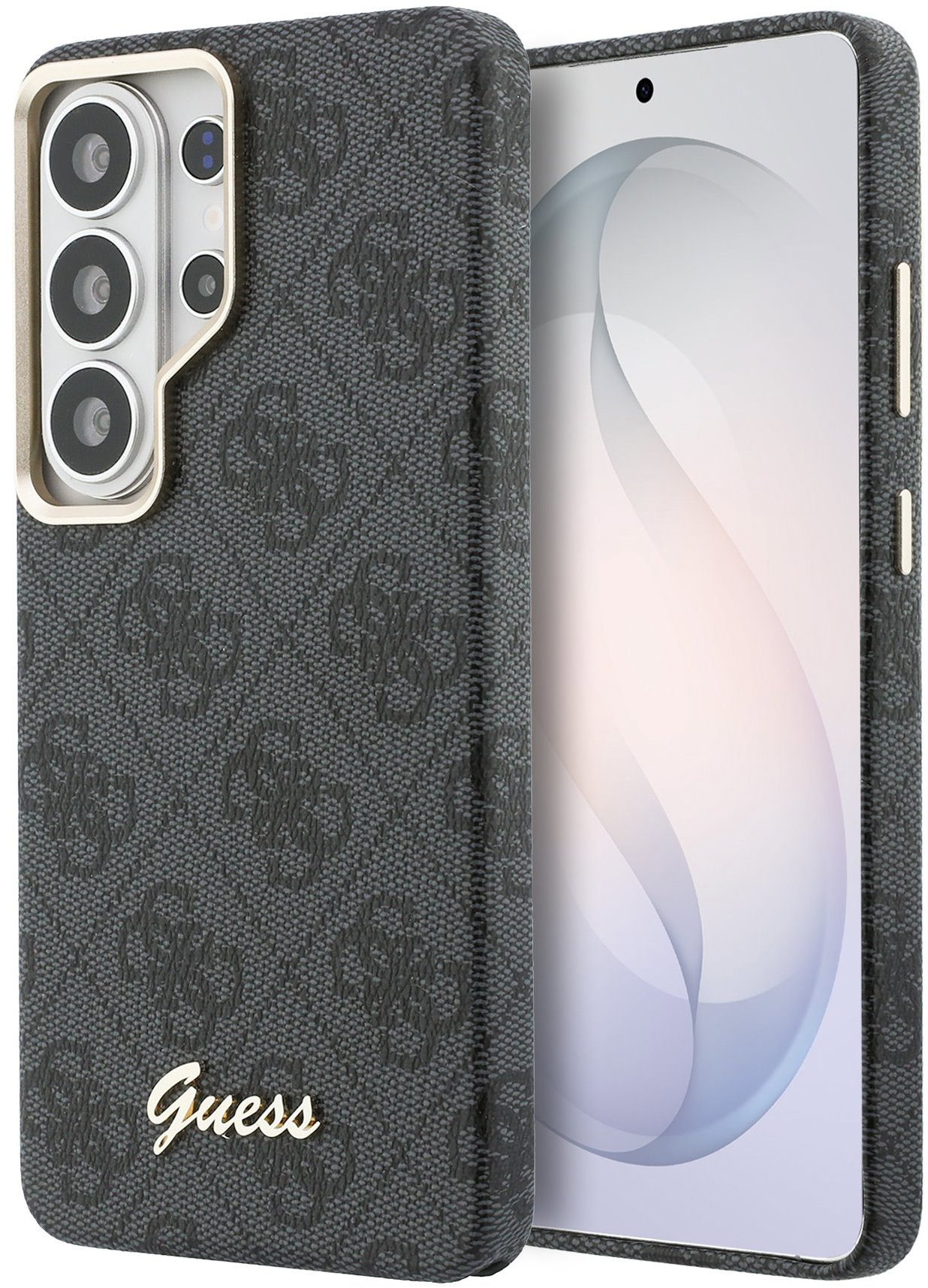 Guess PU 4G Script Metal Logo Magnetic Zadný Kryt na Samsung Galaxy S26 Ultra Black