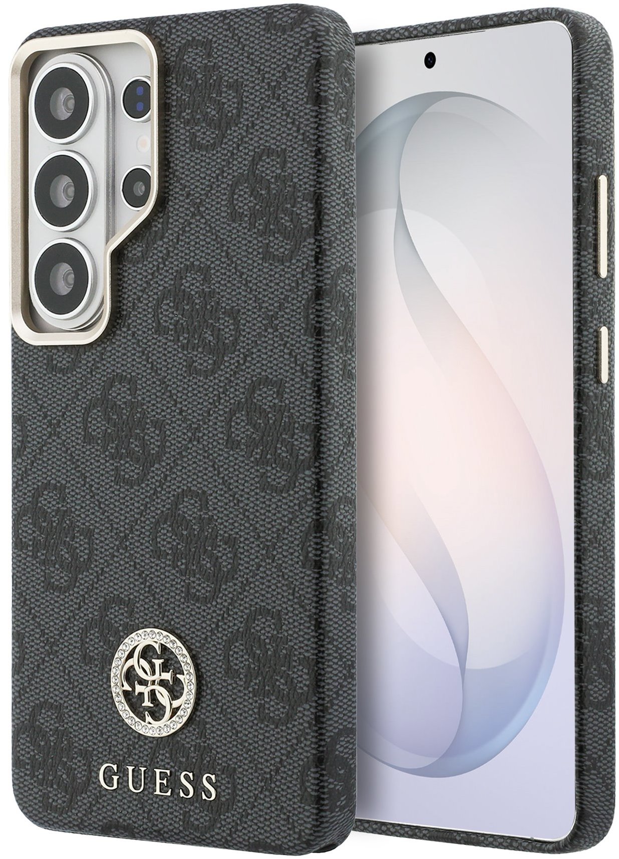 Guess PU Leather 4G Strass Logo Gold Frame Magnetic Zadný Kryt na Samsung Galaxy S26 Ultra Black