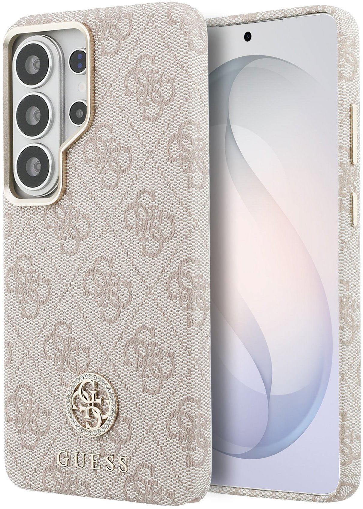 Guess PU Leather 4G Strass Logo Gold Frame Magnetic Zadný Kryt na Samsung Galaxy S26 Ultra Pink