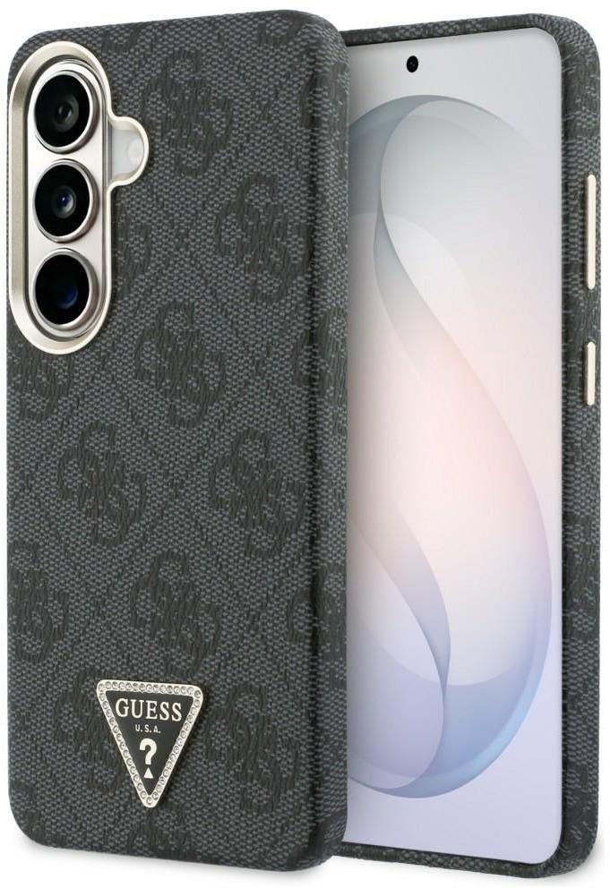 Guess PU Leather 4G Strass Triangle Logo Gold Frame Magnetic Zadný Kryt na Samsung Galaxy S26 Black
