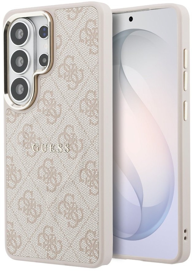 Guess PU Leather 4G Strass Triangle Logo Gold Frame Magnetic Zadný Kryt na Samsung Galaxy S26 Pink