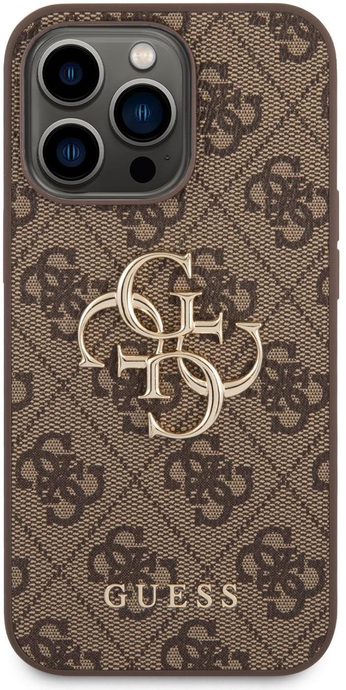 Guess PU 4G Metal Logo Zadný Kryt pre iPhone 14 Pro Brown