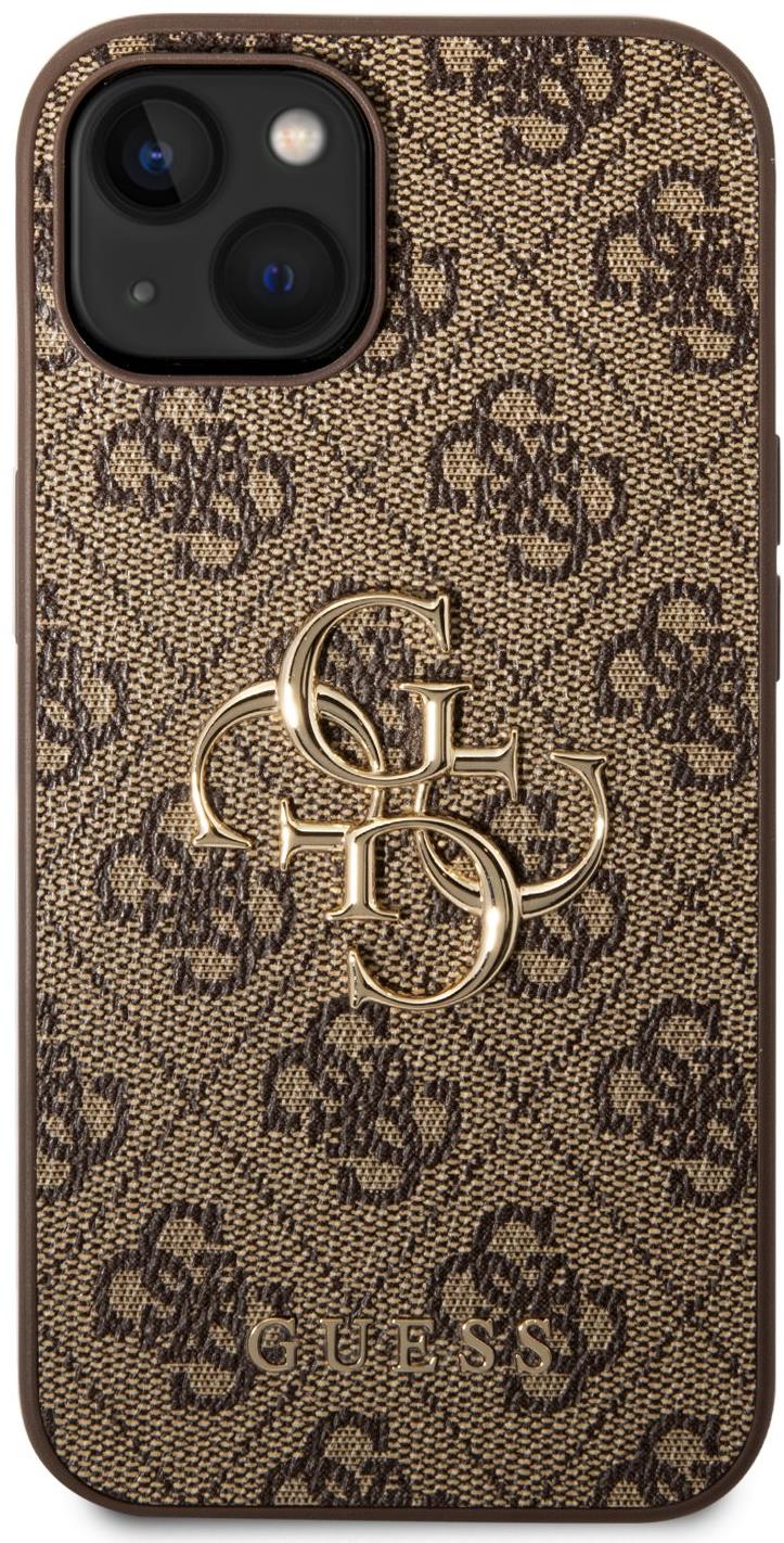 Guess PU 4G Metal Logo Zadný Kryt pre iPhone 15 Brown