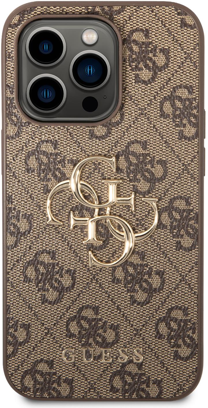 Guess PU 4G Metal Logo Zadný Kryt pre iPhone 15 Pro Brown