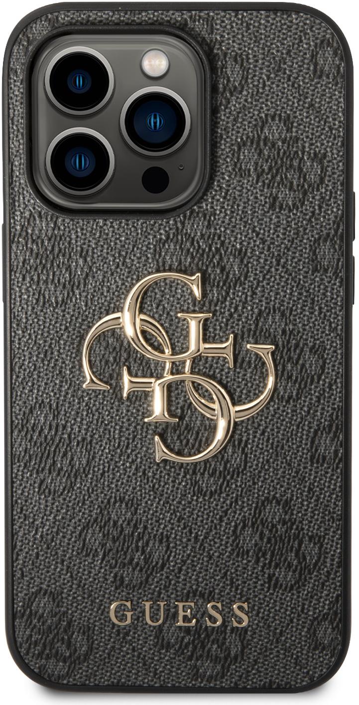 Guess PU 4G Metal Logo Zadný Kryt pre iPhone 15 Pro Max Grey