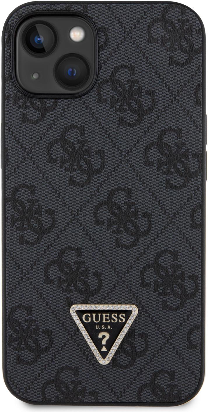Guess PU 4G Strass Triangle Metal Logo Zadný Kryt pre iPhone 15 Black