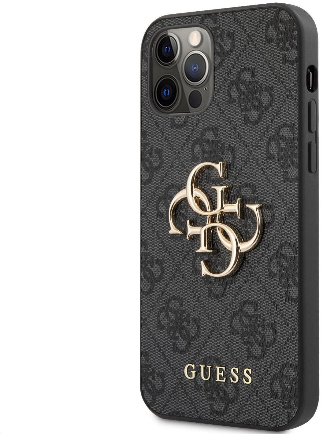 Guess PU 4G Metal Logo Zadný Kryt pre Apple iPhone 12/12 Pro Grey