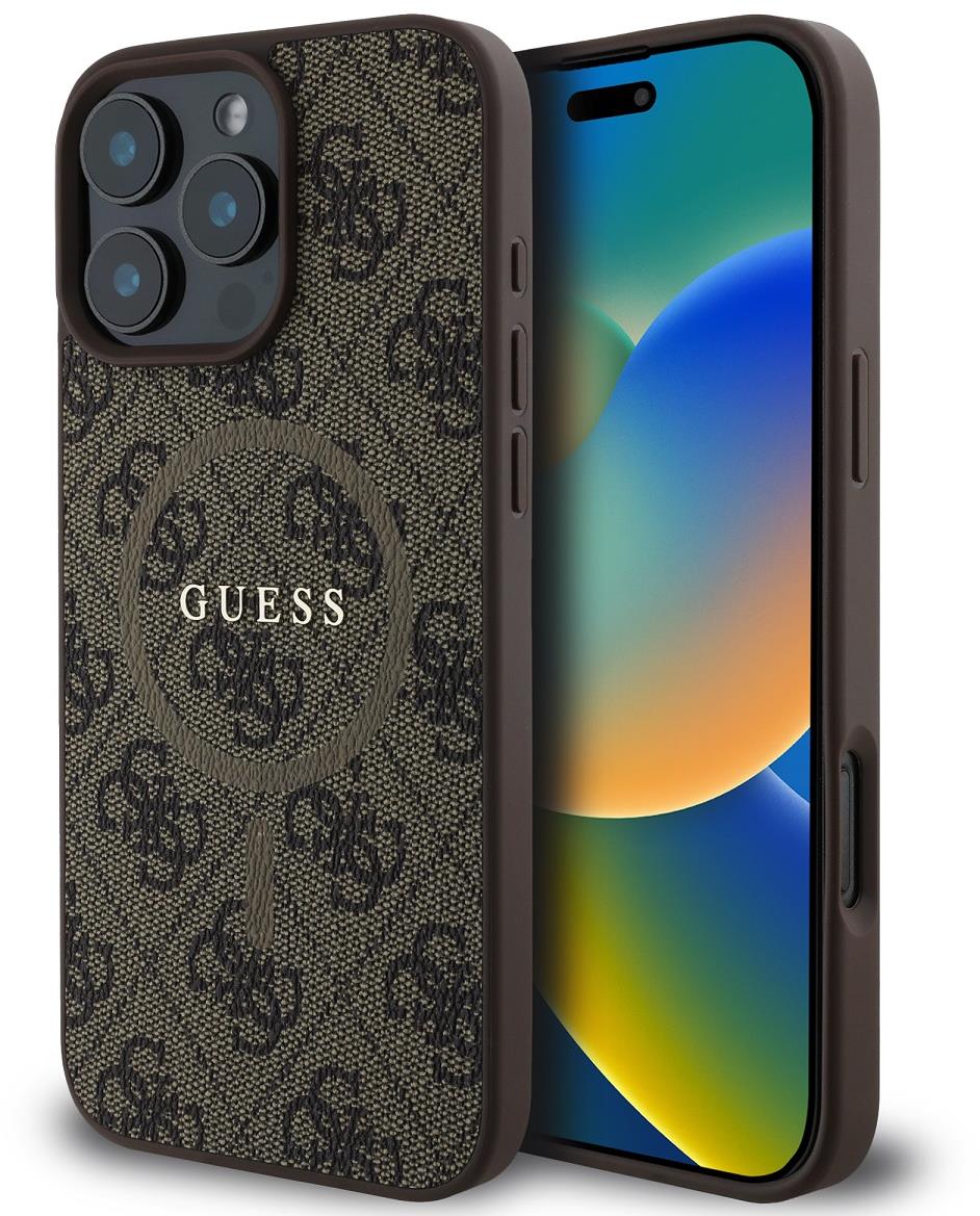 Guess PU Leather 4G Colored Ring MagSafe Zadný Kryt pre iPhone 16 Pro Brown