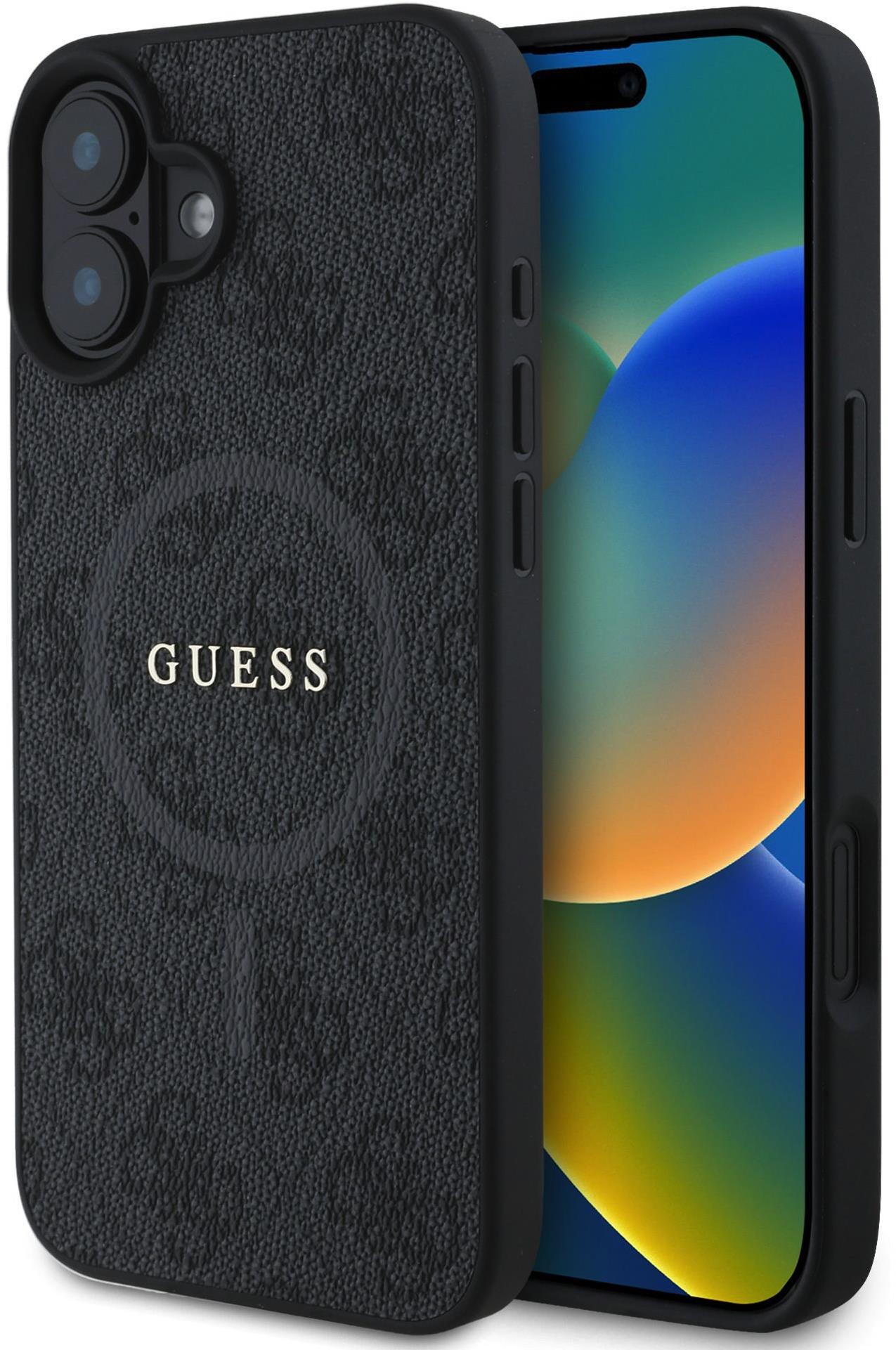 Guess PU Leather 4G Colored Ring MagSafe Zadný Kryt pre iPhone 16 Black