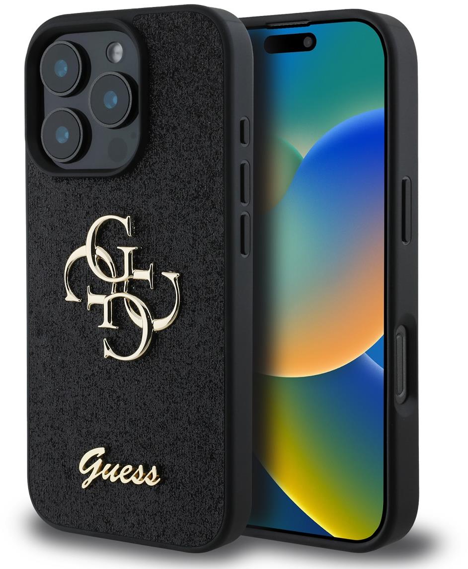 Guess PU Fixed Glitter 4G Metal Logo Zadný Kryt pre iPhone 16 Pro Black
