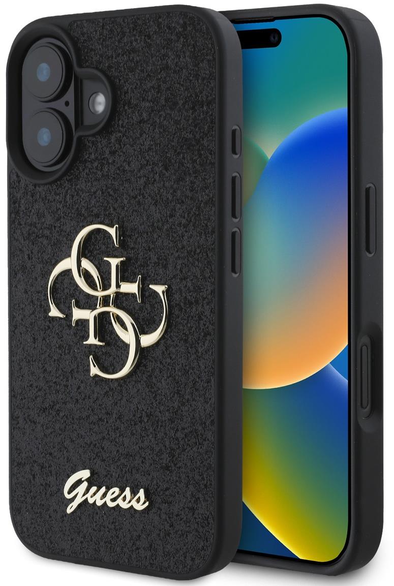 Guess PU Fixed Glitter 4G Metal Logo Zadný Kryt na iPhone 16 Black