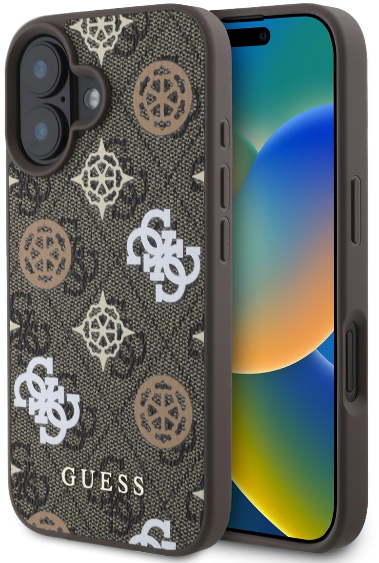 Guess PU 4G Peony MagSafe Zadný Kryt pre iPhone 16 Brown