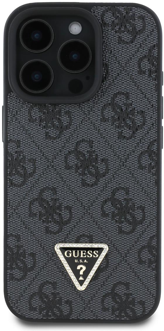 Guess PU 4G Strass Triangle Metal Logo Zadný Kryt na iPhone 16 Pro Black