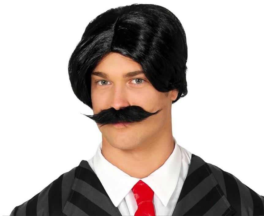 GUIRCA Čierna pánska parochňa s fúzmi Adams family