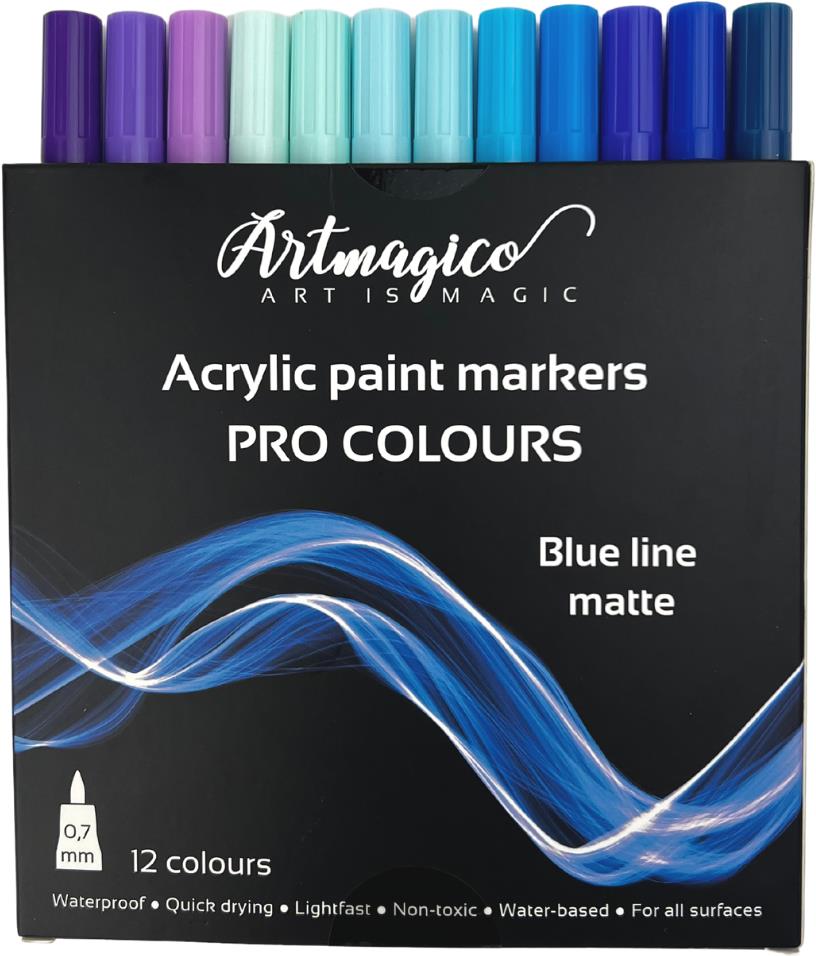 Artmagico Pro Blue Line akrylové fixky, modré odtiene, 12 ks