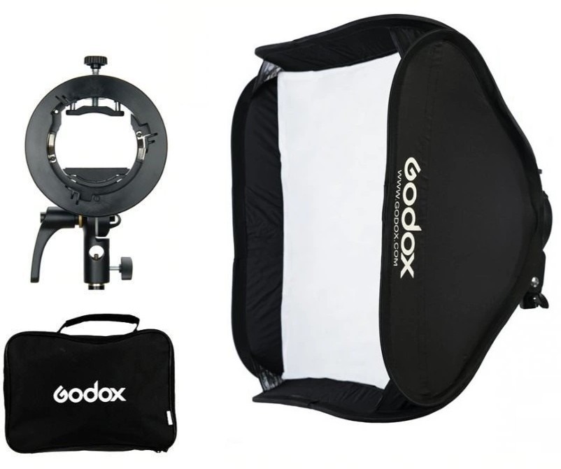 Godox Quick softbox 60 × 60 a držiakom S2 na speedlite blesk