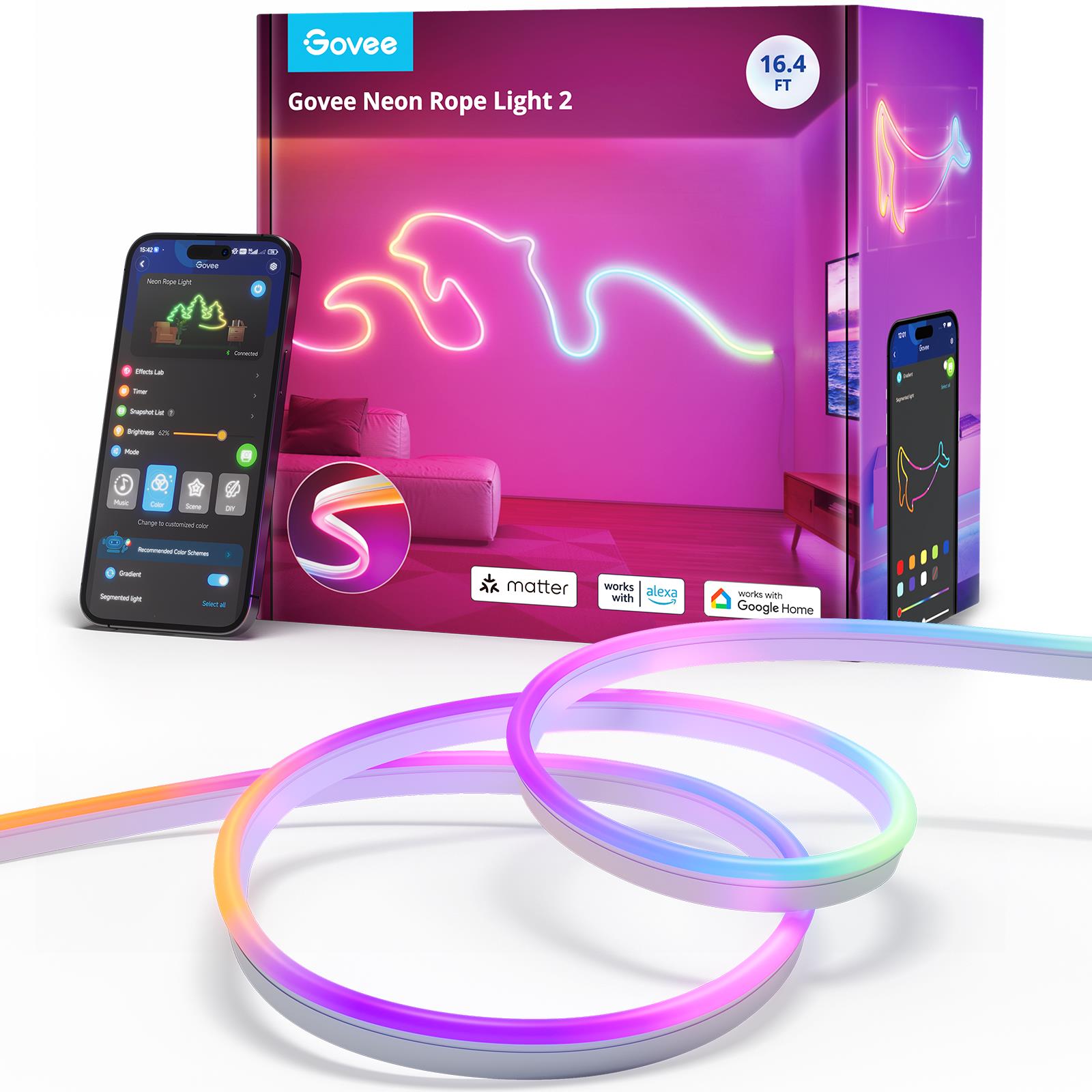 Govee Neon 2 Matter ohybný pásik, RGBIC, 5 m