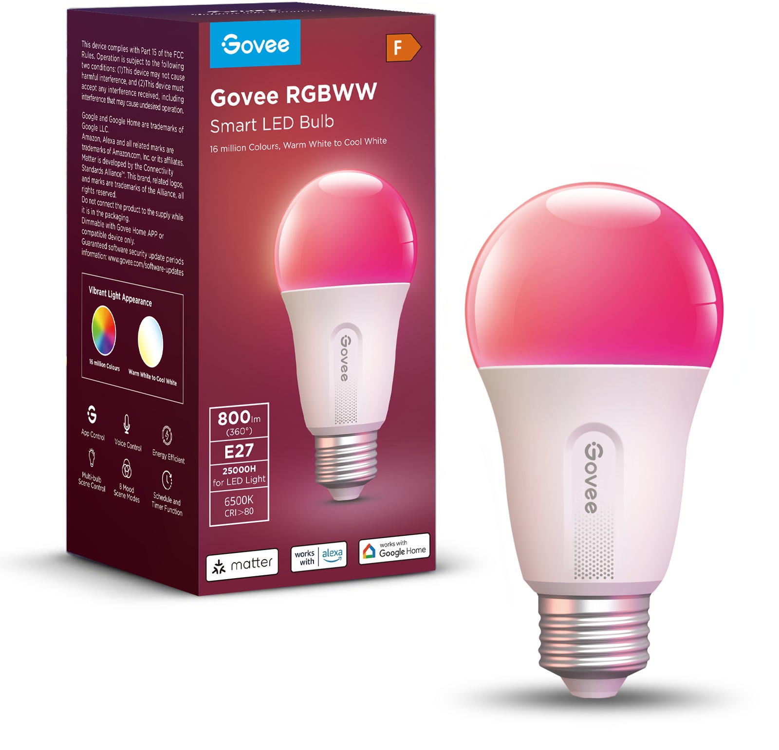 Govee Smart RGBWW 12 W-85 W, 1200 lm, E27, Long Life Matter