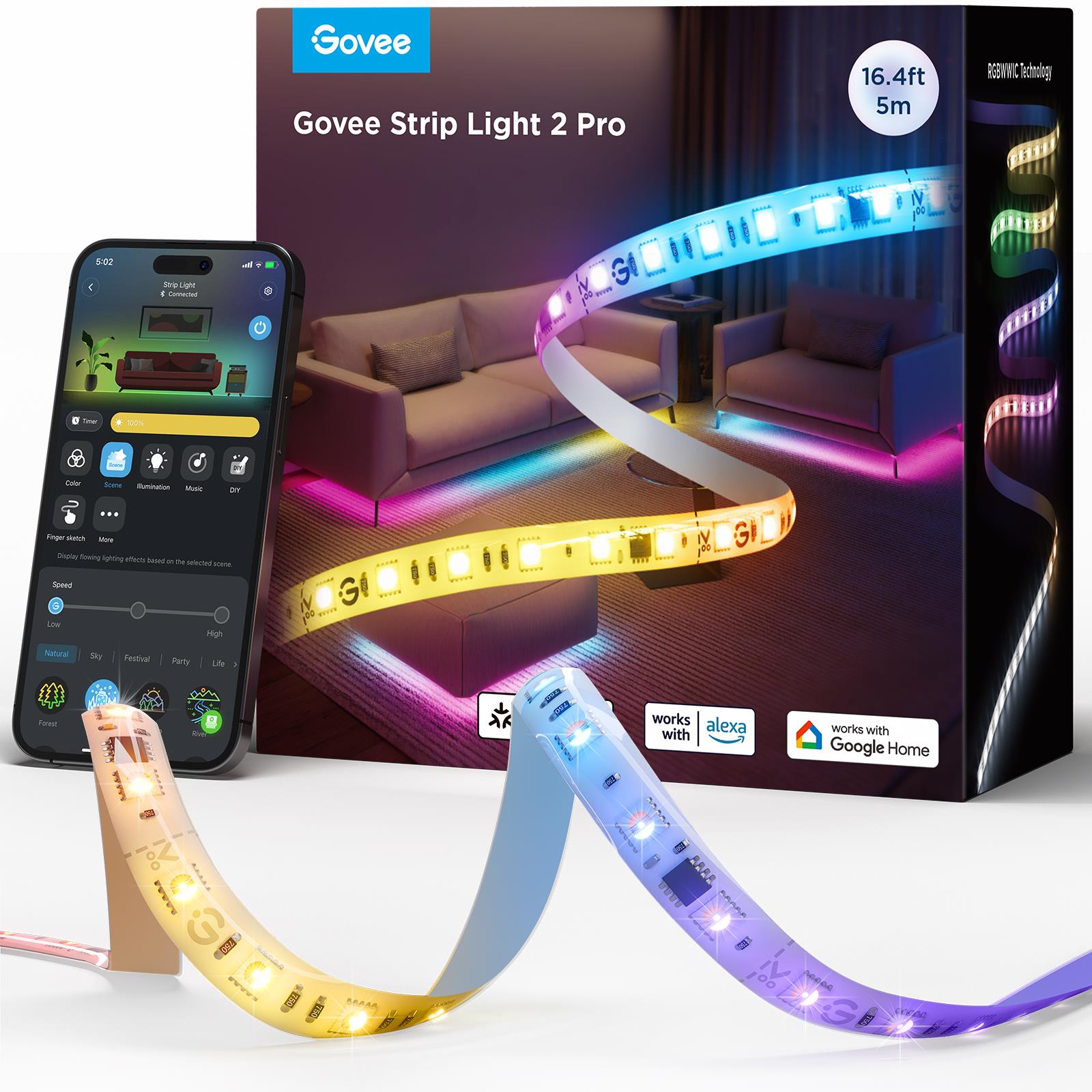 Govee Strip Light 2 Pro RGBICWW Matter, 5 m