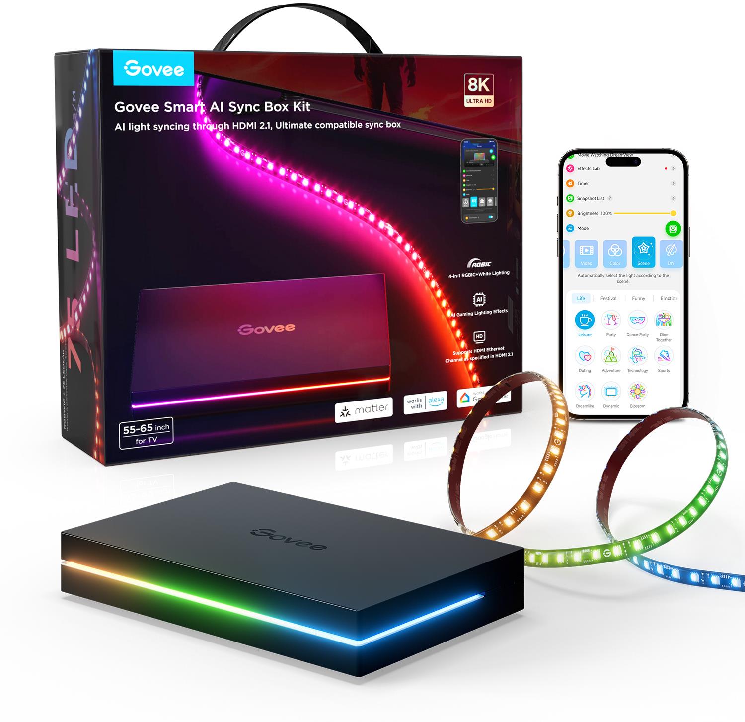 Govee AI Sync Box 2 Smart TV RGBICW podsvetlenie 55 – 65