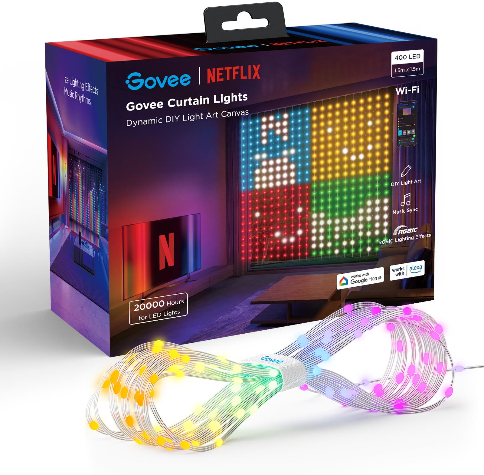 Govee Netflix RGBIC Curtain Light 400 LED – 1,5 × 1,5 m