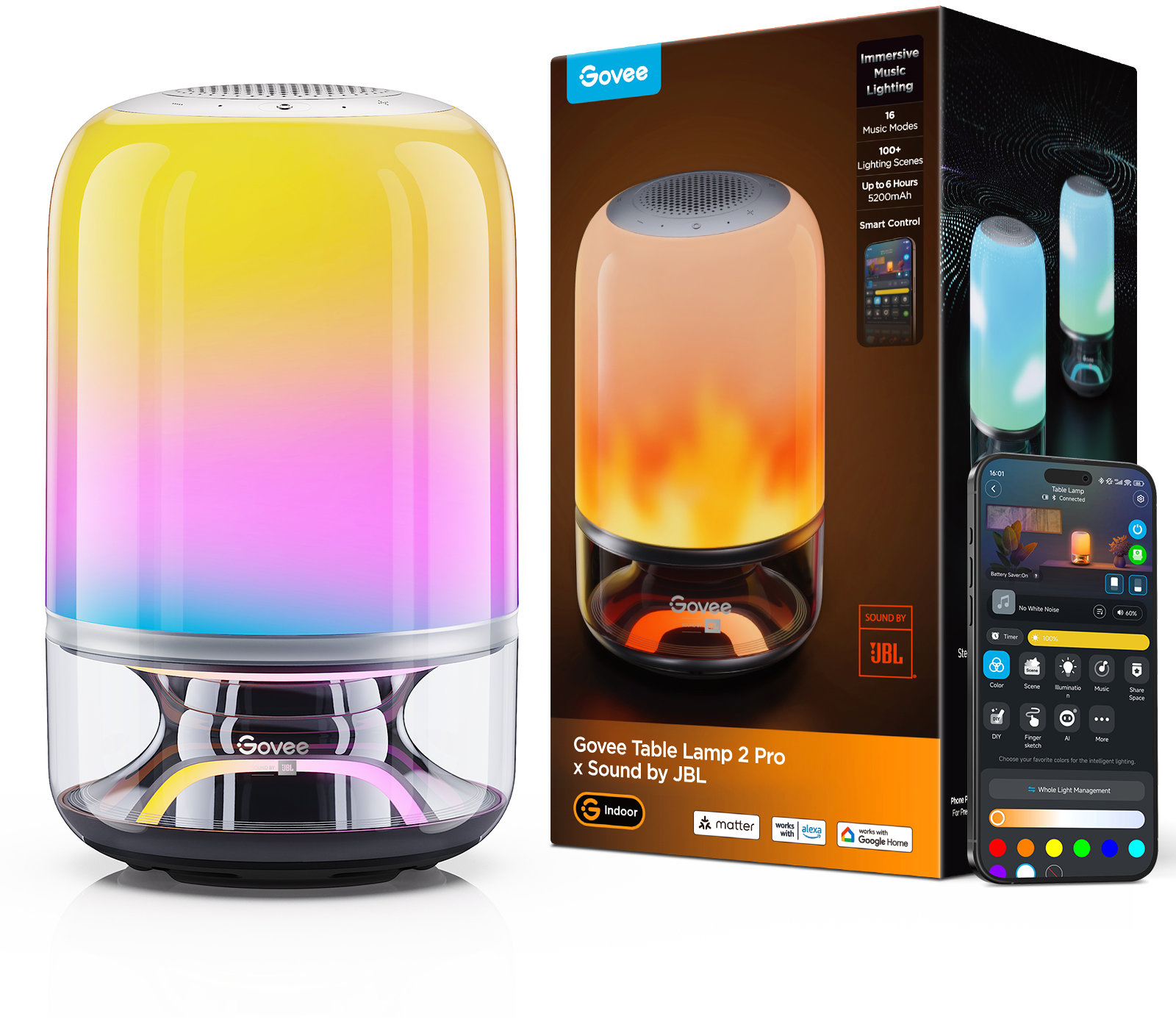 Govee Table Lamp 2 RGBW Akumulátorová lampa s reproduktorom – zvuk od JBL