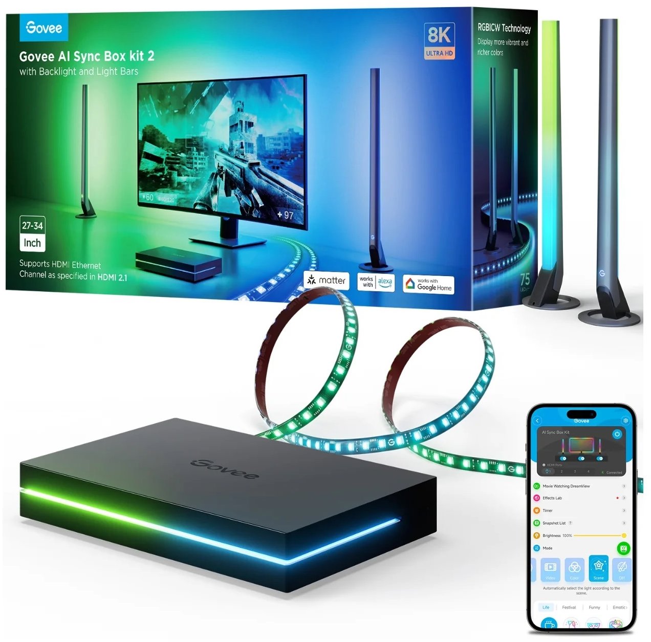 Govee AI Sync Box Kit 2 Smart sada PC osvetlenia 27 – 34