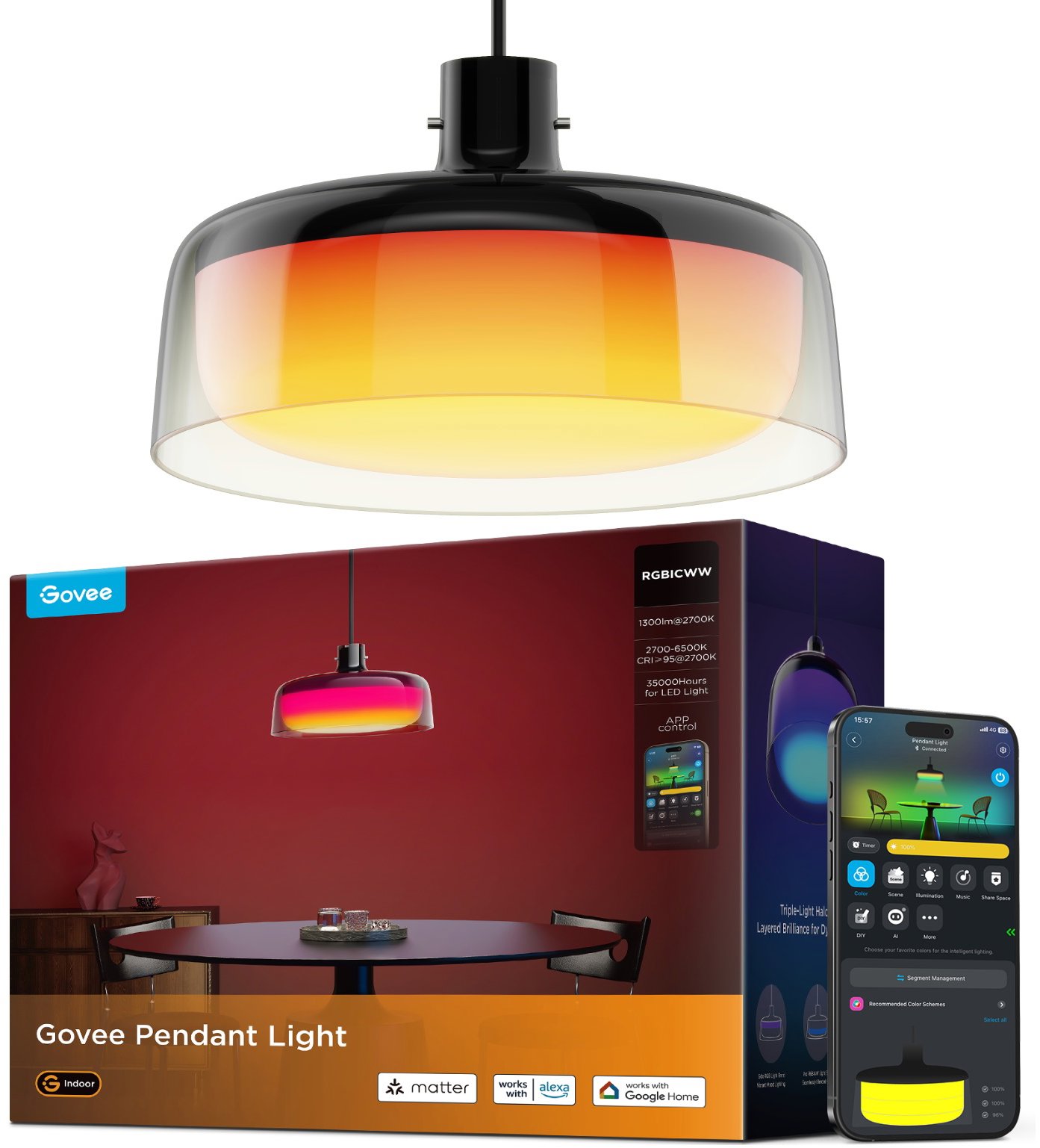 Govee Pendant Light RGBICWW závesná lampa Matter