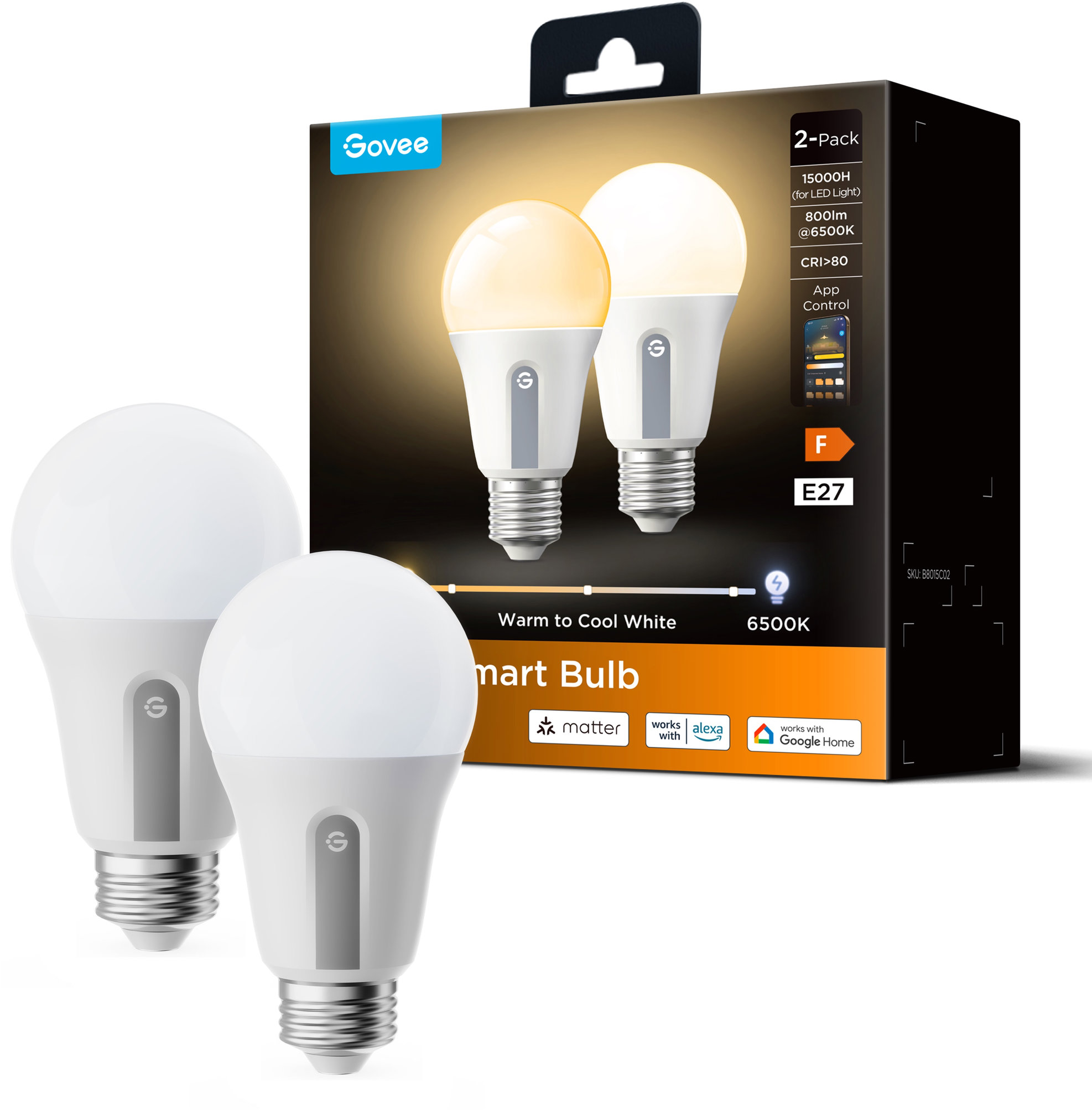 Govee Smart WW 9W-60W 800lm E27 Long Life, Matter, 2 ks
