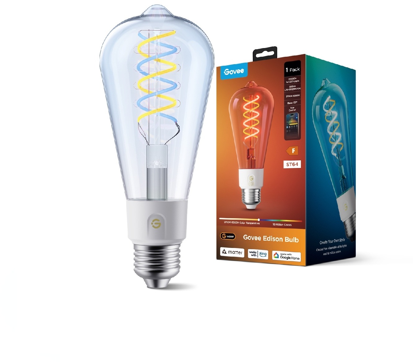 Govee Smart žiarovka ST64 RGBWW 5 – 40 W 500 lm E27 Long Life, Matter