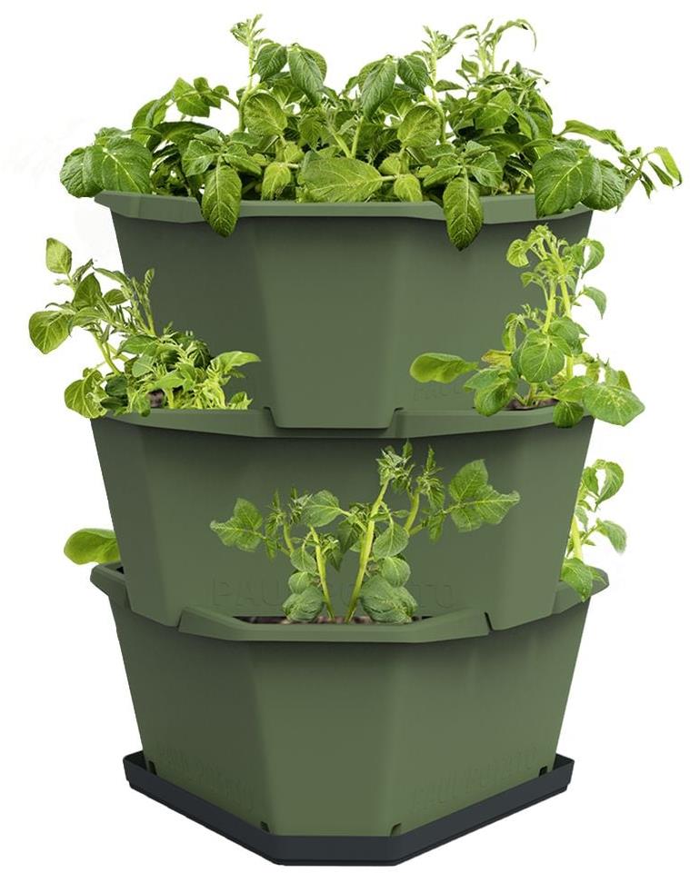 Gusta Garden PAUL POTATO samozavlažovací kvetináč 3-vrstvový, tmavo zelený