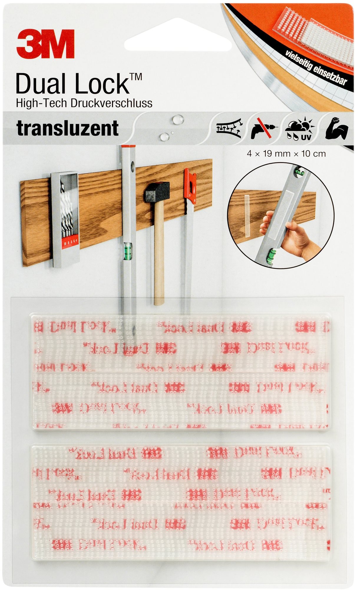 3M™ Dual-Lock™ samolepiaci suchý zip SJ3560, transparentný, 4 × 19 mm × 10 cm v blistri