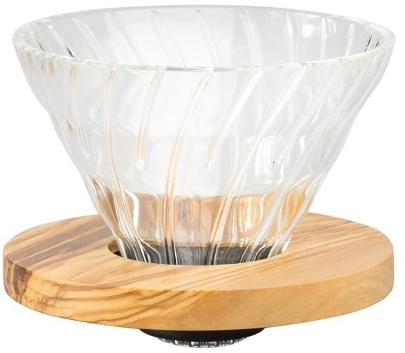 Hario Dripper V60-02, sklenený, s olivovým drevom