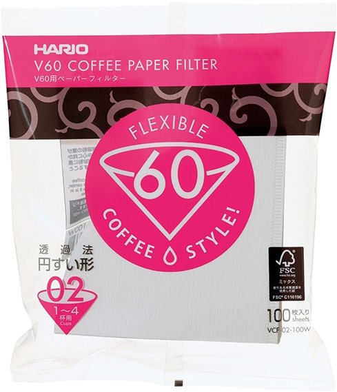 Hario papierové filtre V60-02 (VCF-02-100W), biele, 100 ks