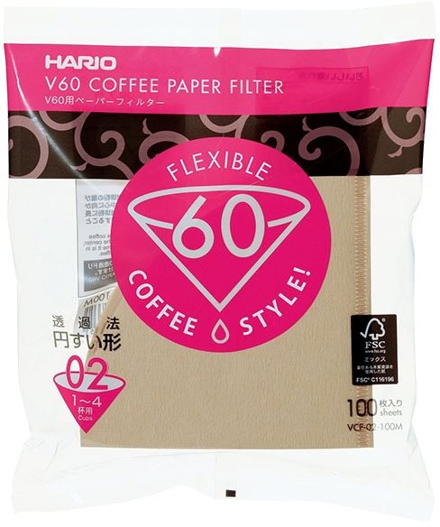 Hario, papierové filtre V60-02, nebielené, 100 ks