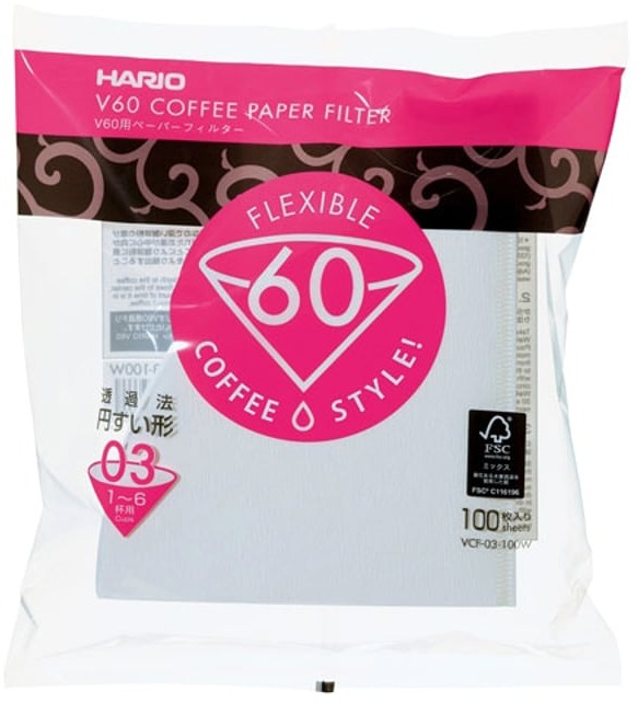 Hario papierové filtre V60-03 (VCF-03-100W), biele, 100 ks