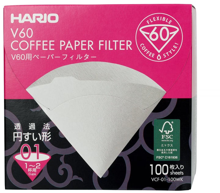 Hario papierové filtre V60-01 (VCF-01-100 W), biele, 100 ks, BOX