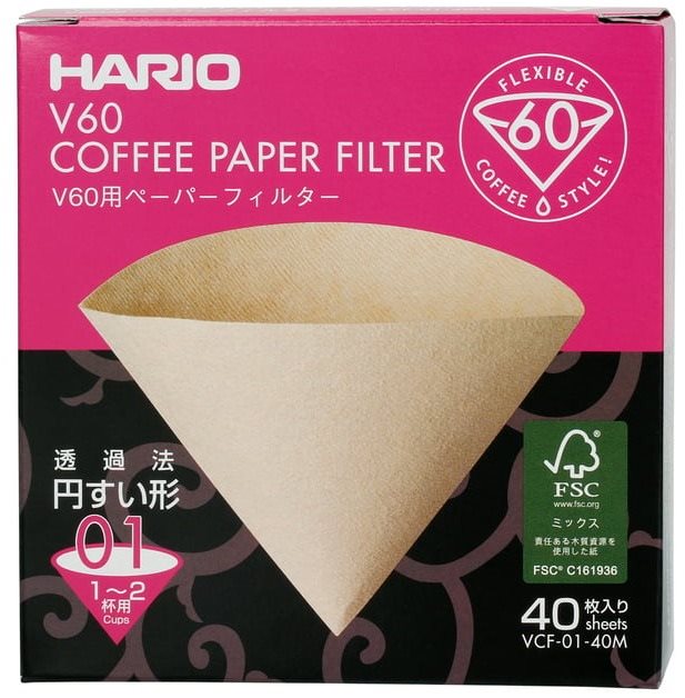 Hario Misarashi papierové filtre V60-01, nebielené, 40 ks