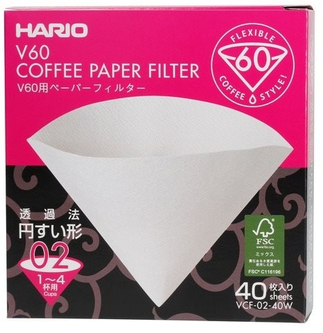 Hario papierové filtre V60-02, biele, 40 ks