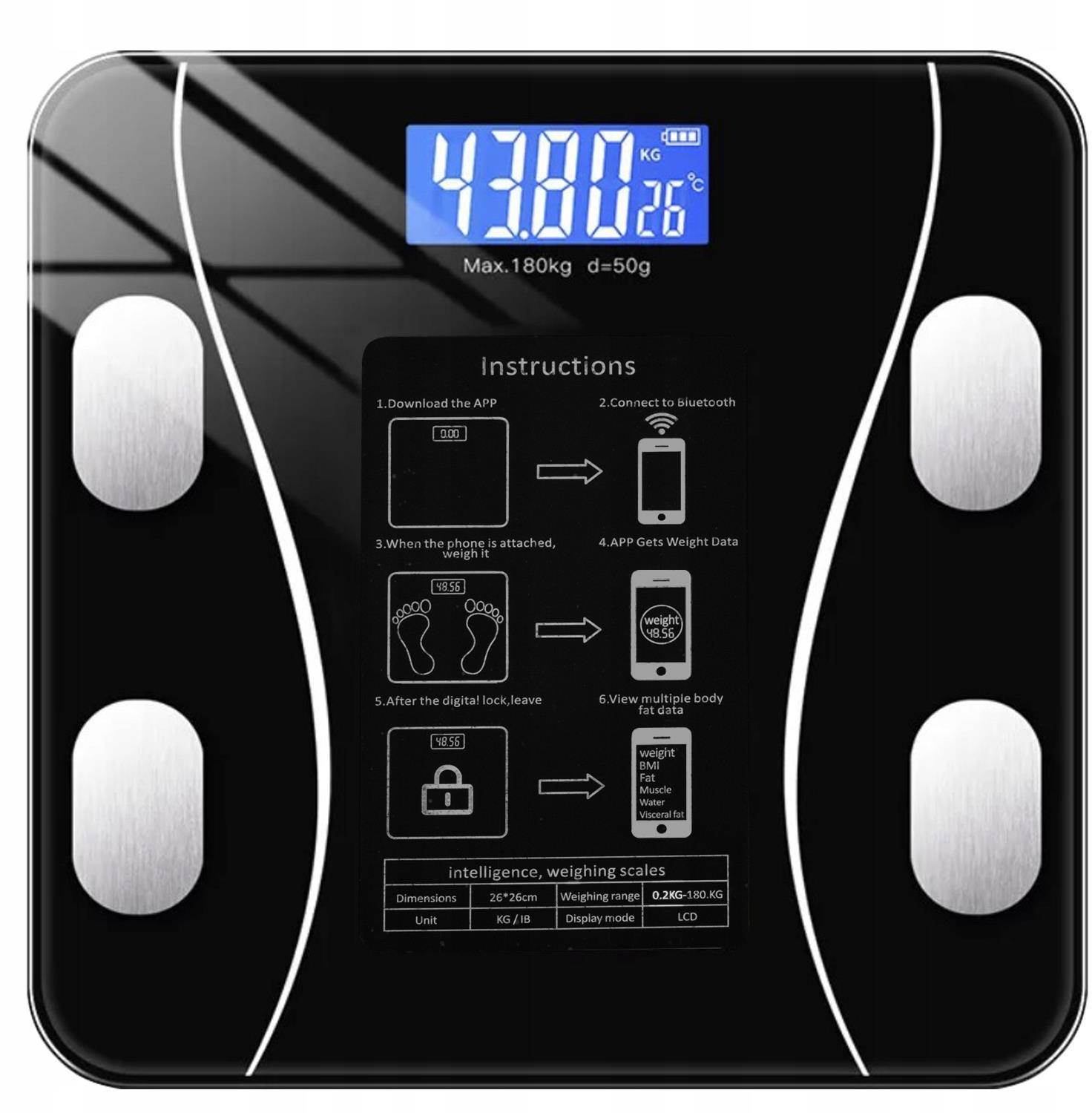 Ruhhy 22525 Analytická osobná váha Bluetooth 180 kg