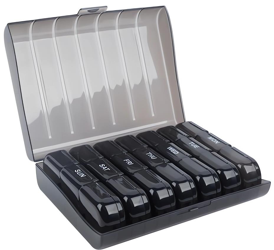 Ruhhy 24287 Týždenný dávkovač na lieky, čierny