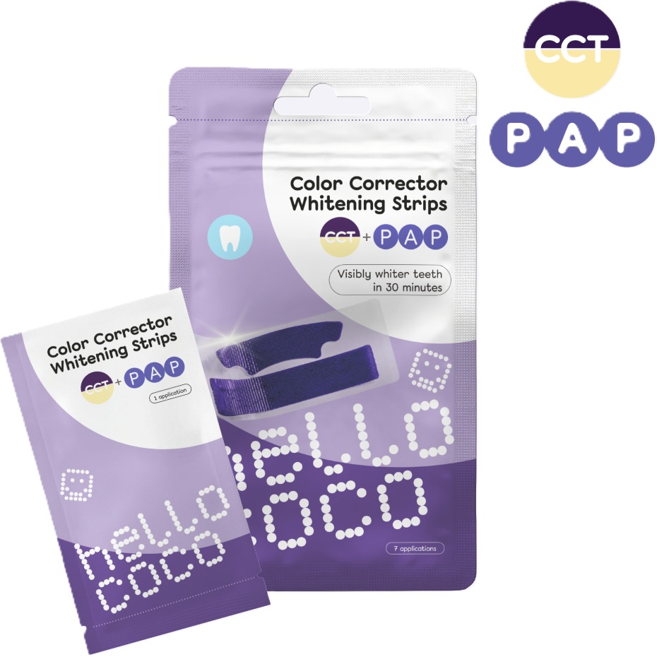 HELLO COCO PAP Bieliace pásky na zuby s korektorom farieb 7 ks