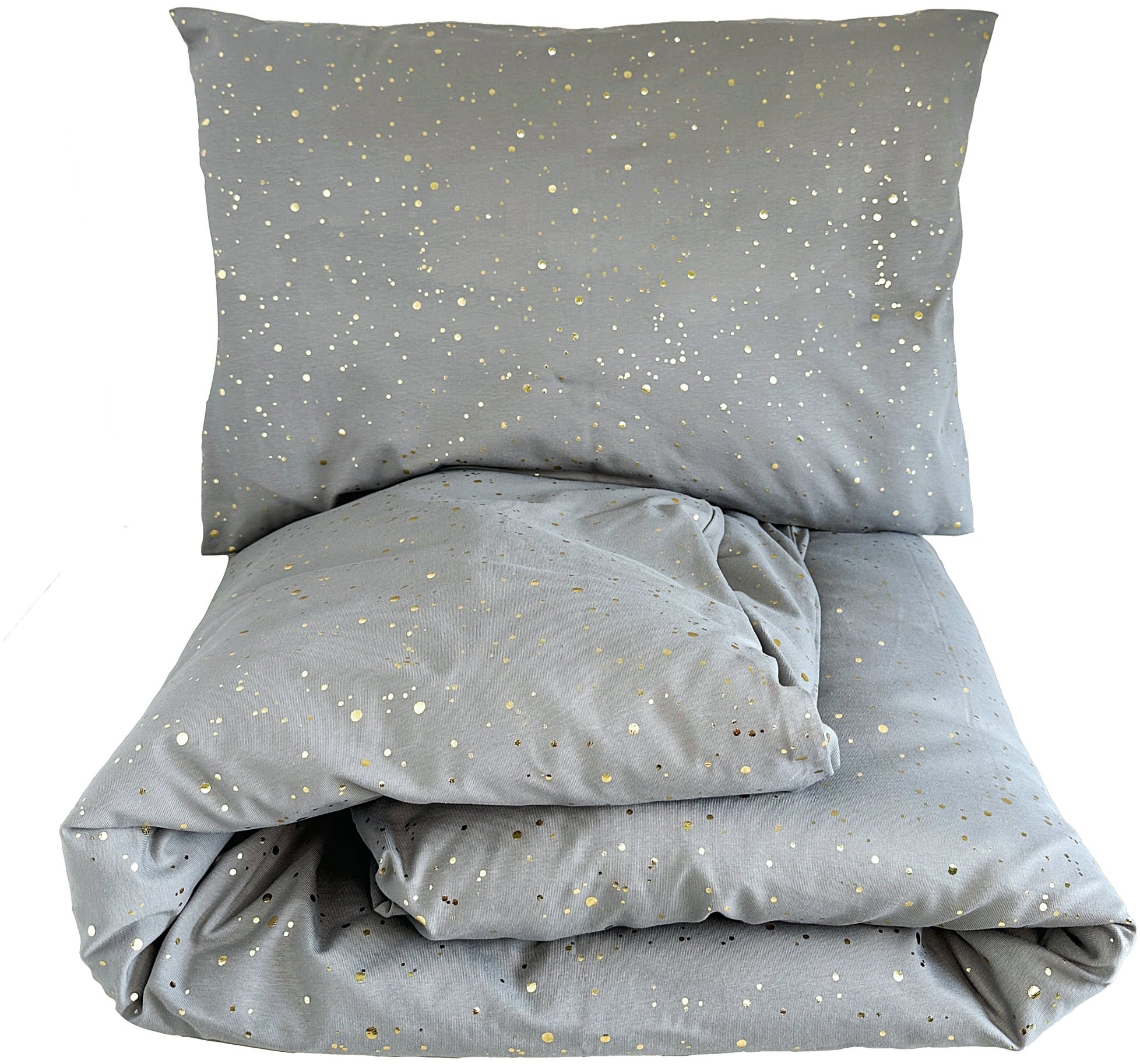 HEDDA bavlnené obliečky Luisine sivé so zlatou potlačou – súprava 100 × 135 cm + 40 × 60 cm