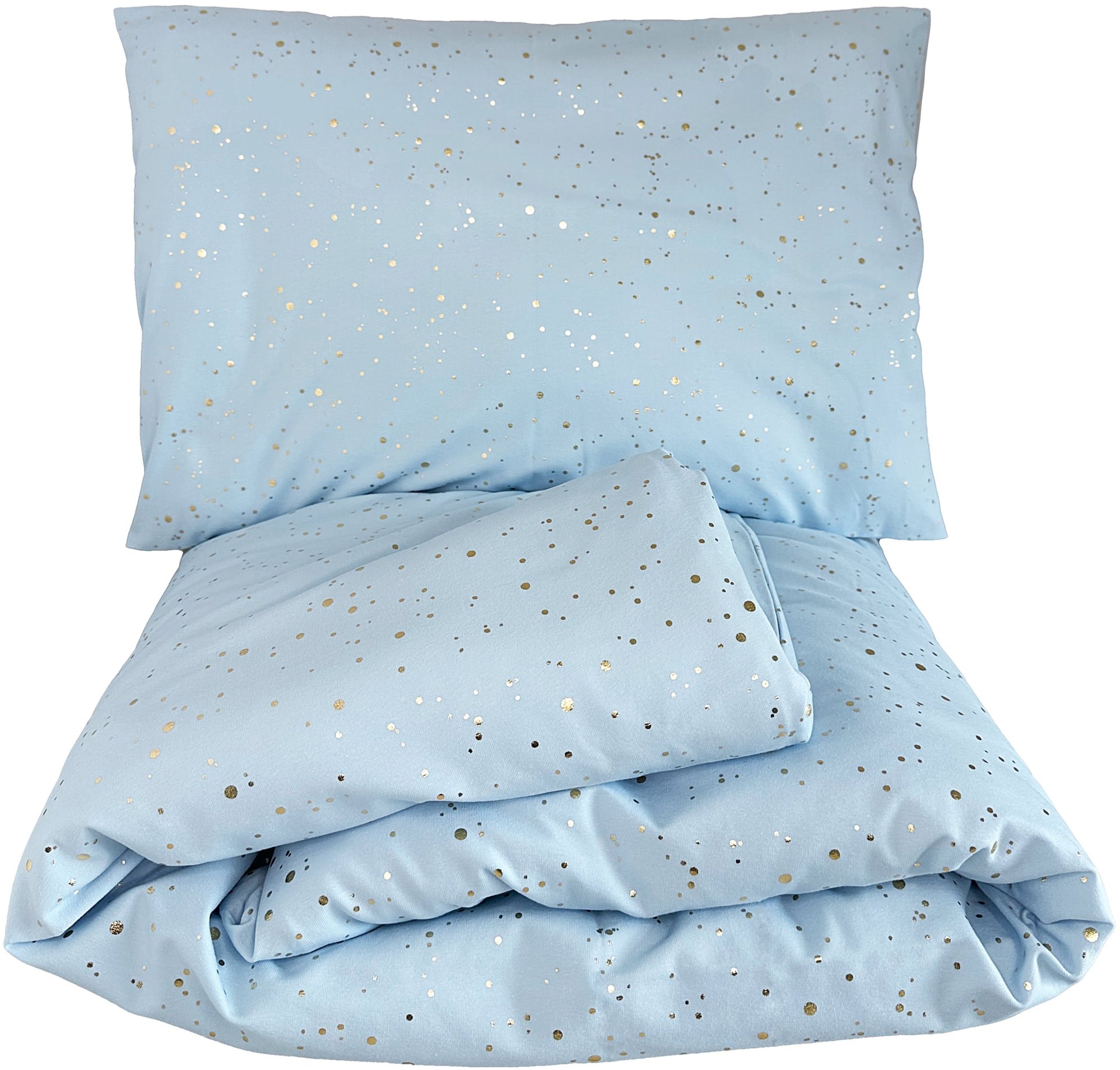 HEDDA bavlnené obliečky Luisine svetlomodré so zlatou potlačou – súprava 100 × 135 cm + 40 × 60 cm