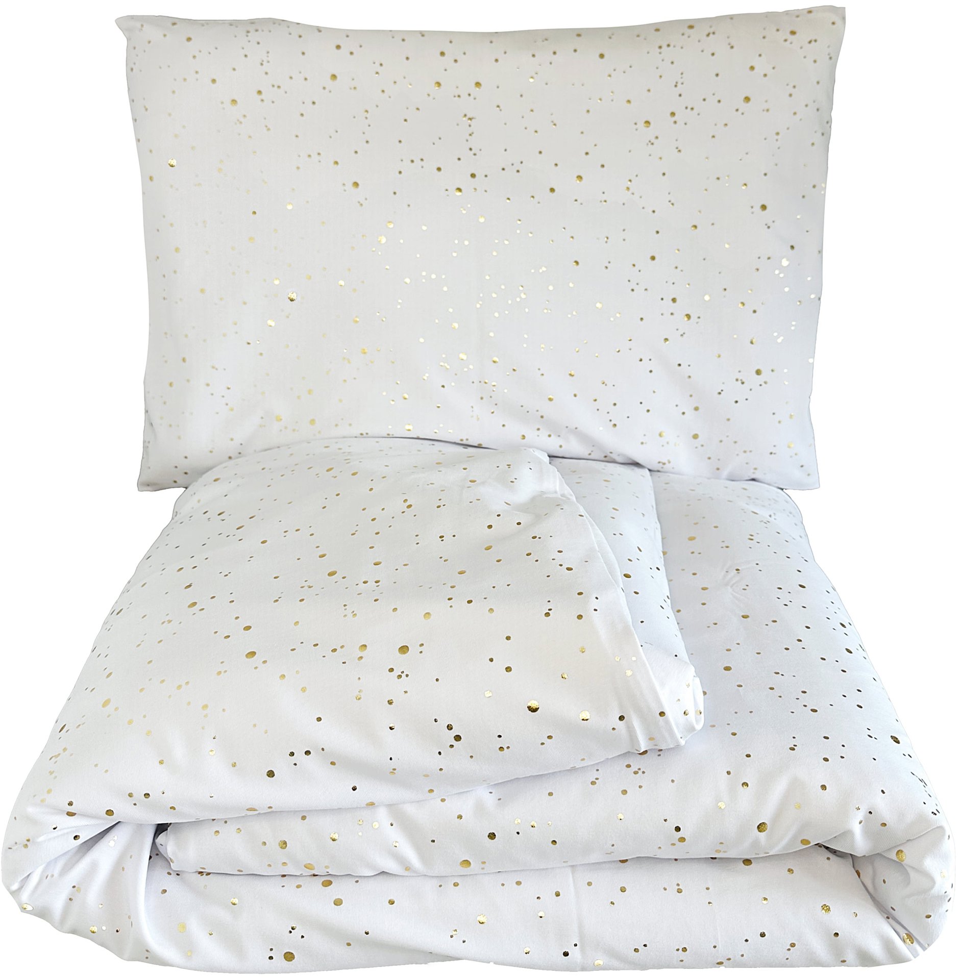 HEDDA bavlnené obliečky Luisine biele so zlatou potlačou – súprava 100 × 135 cm + 40 × 60 cm