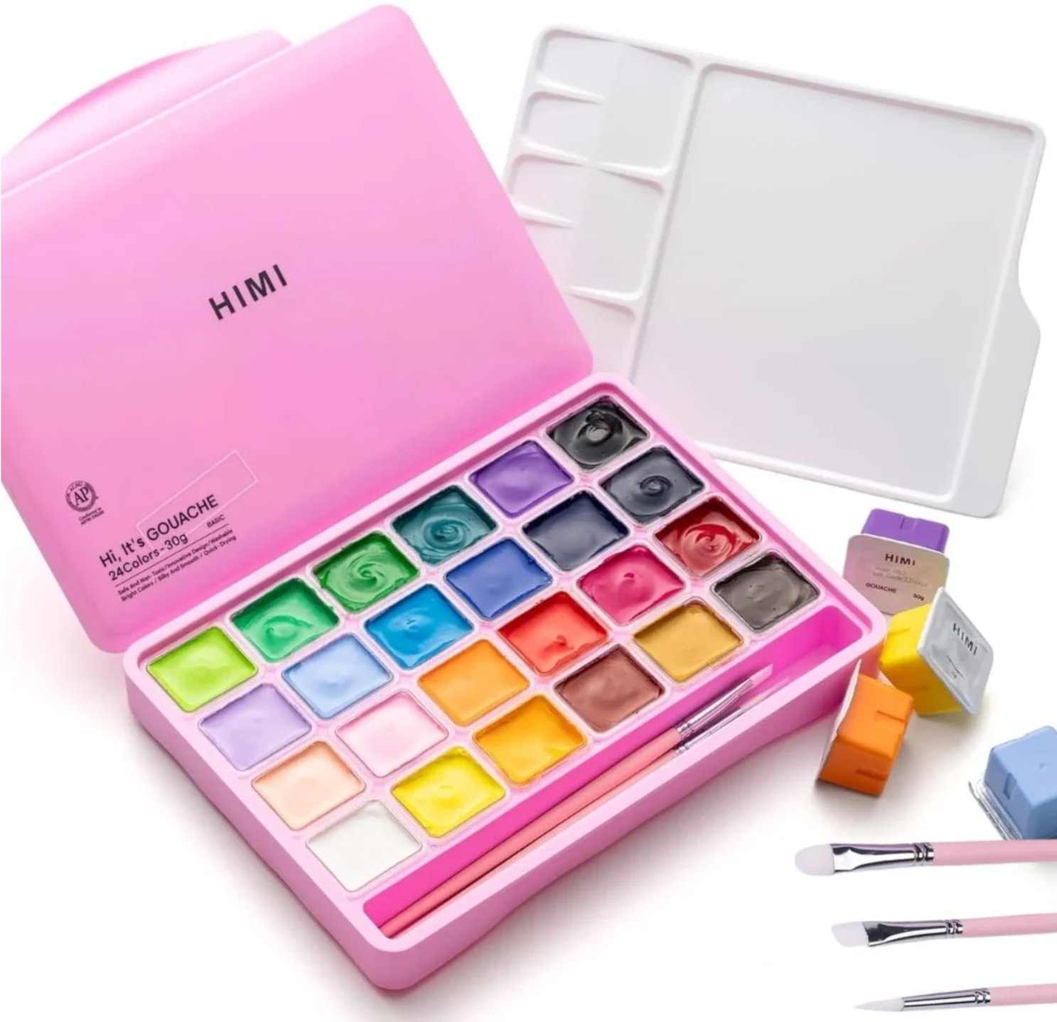 HIMI Jelly Cup Gouache Sada 24 Colours, + 3 štetce, Pink Case Edition