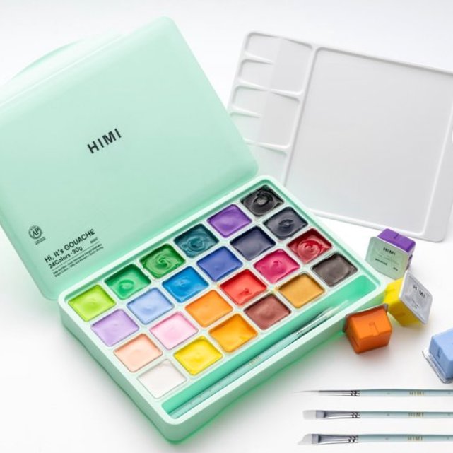 HIMI Jelly Cup Gouache Sada 24 Colours, + 3 štetce, Green Case Edition