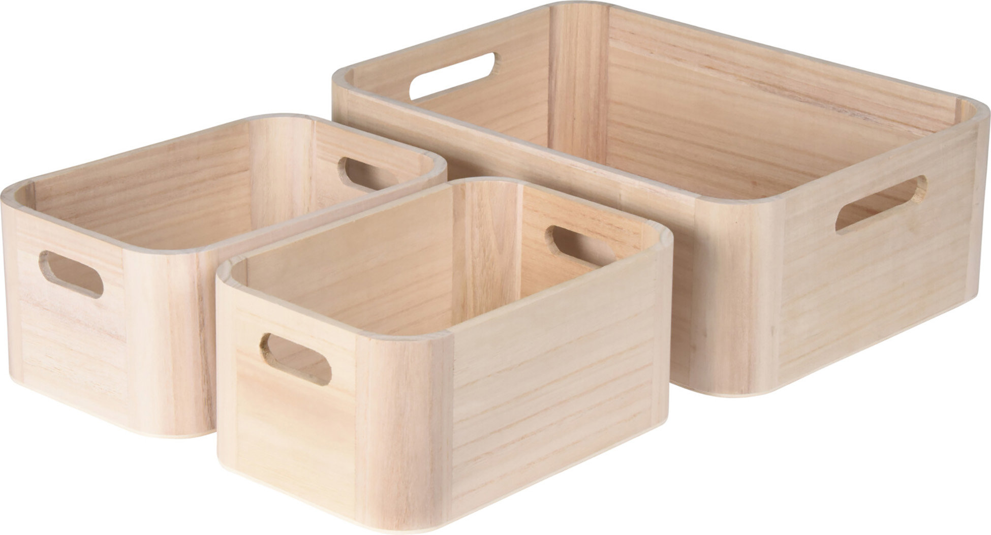 H & L Sada 3 ks úložných krabíc WoodyBox, svetlé drevo