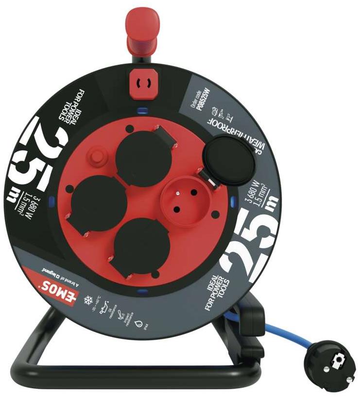 EMOS Počasiu odolný kábel na bubne 25 m, 4 zásuvky, modrý, silikón, 230 V, 1,5 mm2